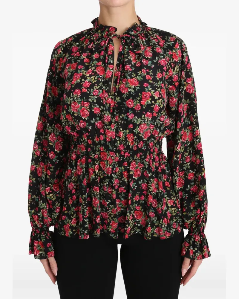 Dolce & Gabbana floral-print ruffled blouse - Schwarz Schwarz
