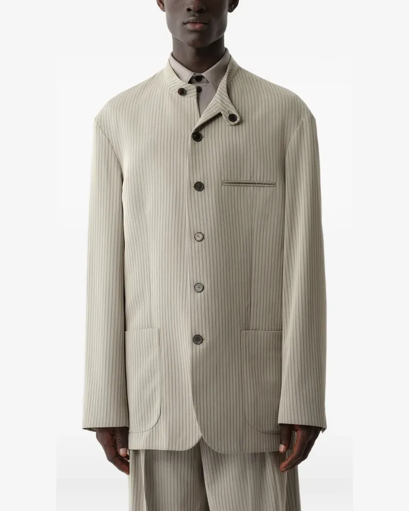 Calvin Klein pinstripe-pattern mandarin-collar jacket - Nude Nude