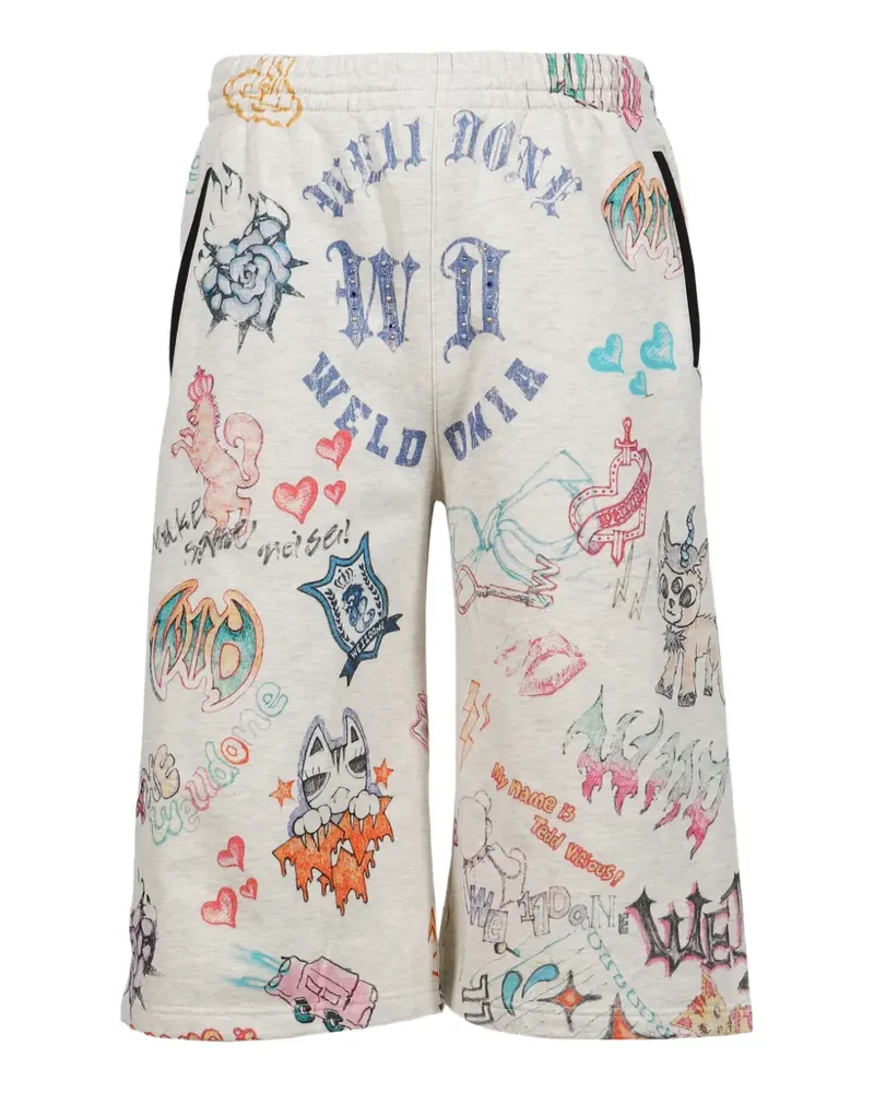 WE 11 DONE graphic-print shorts - Grau Grau