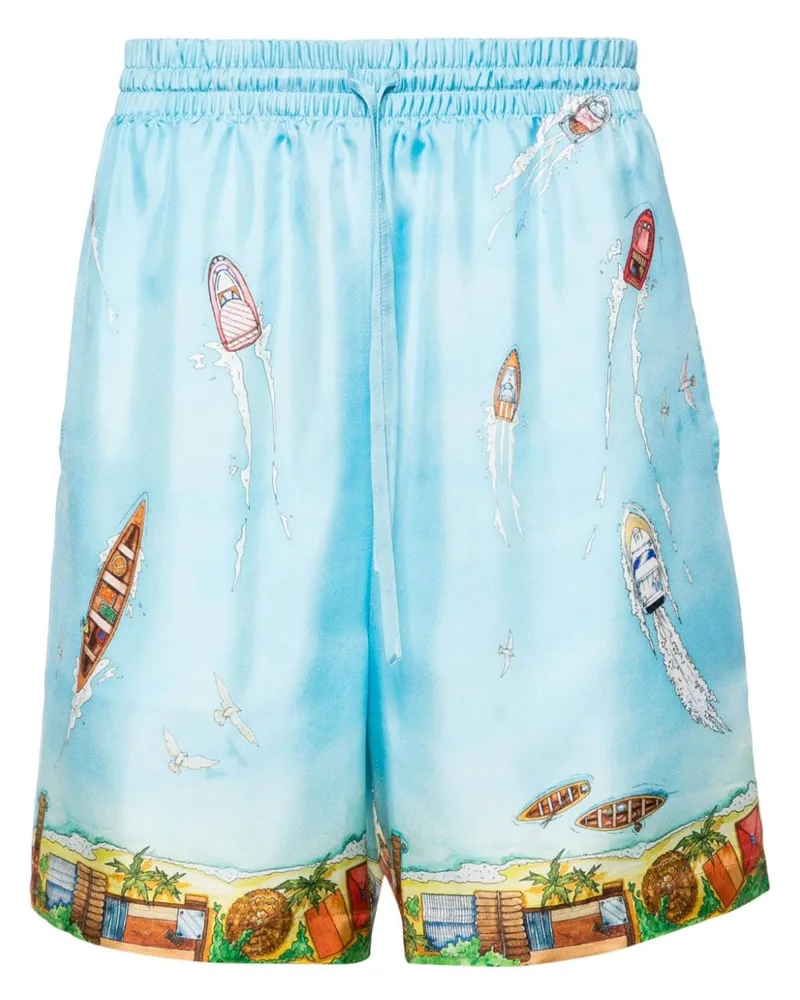 Casablanca Paris Maison Sur Piloti Seidenshorts - Blau Blau