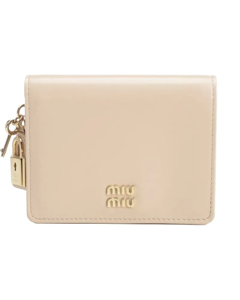 Miu Miu small padlock-detail logo-lettering wallet - Nude Nude