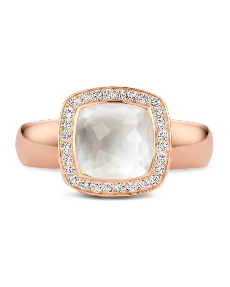 TIRISI 18kt Rotgoldring mit Quarz und Diamant - Rosa Rosa