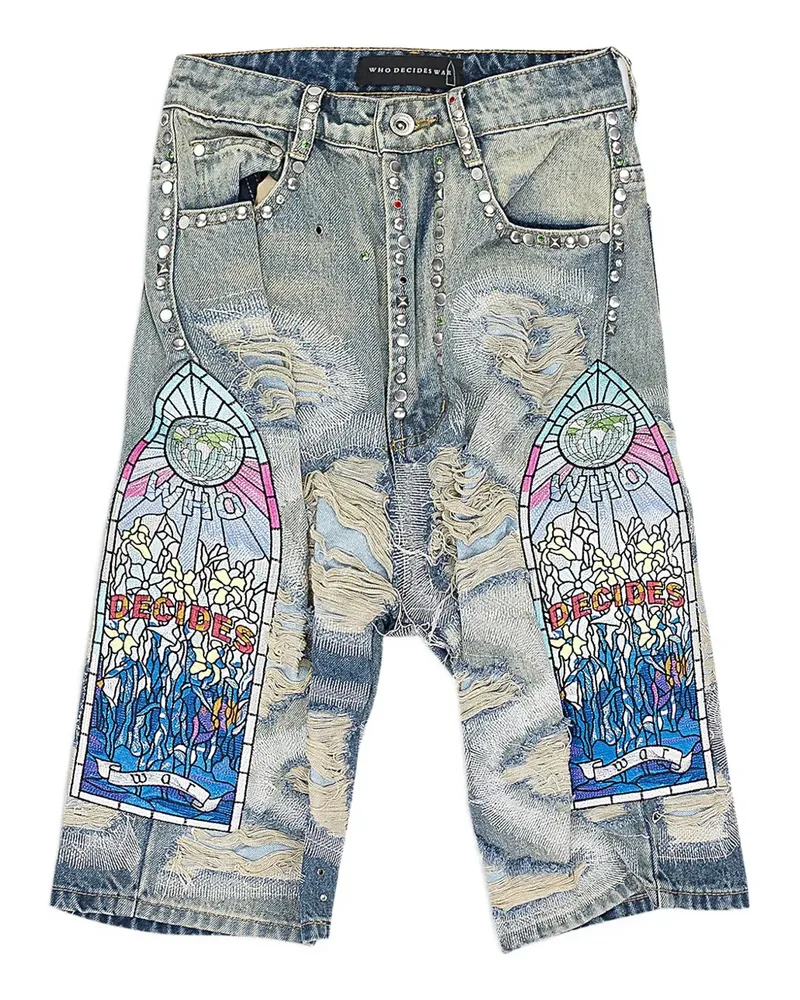WHO DECIDES WAR Verzierte Jeans-Shorts - Blau Blau