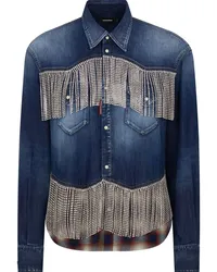 Dsquared2 Jeanshemd mit Fransen Blau