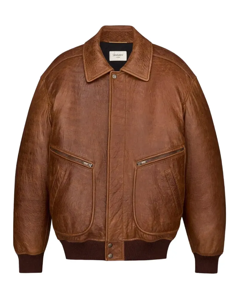 Saint Laurent zip leather jacket - Braun Braun