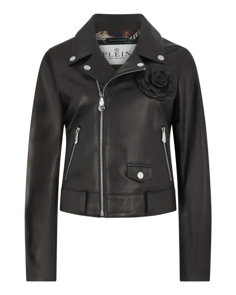 Philipp Plein Bikerjacke mit Blumendetail - Schwarz Schwarz