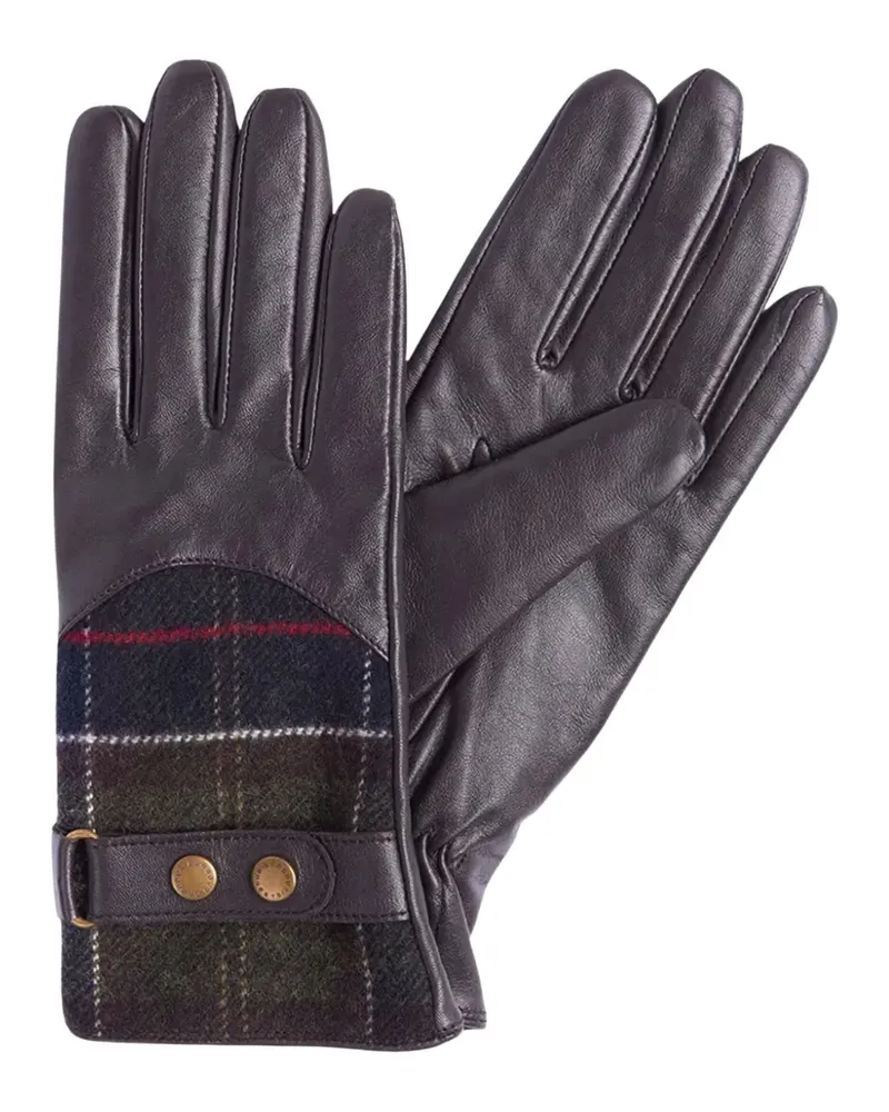 Barbour plaid-pattern leather gloves - Braun Braun