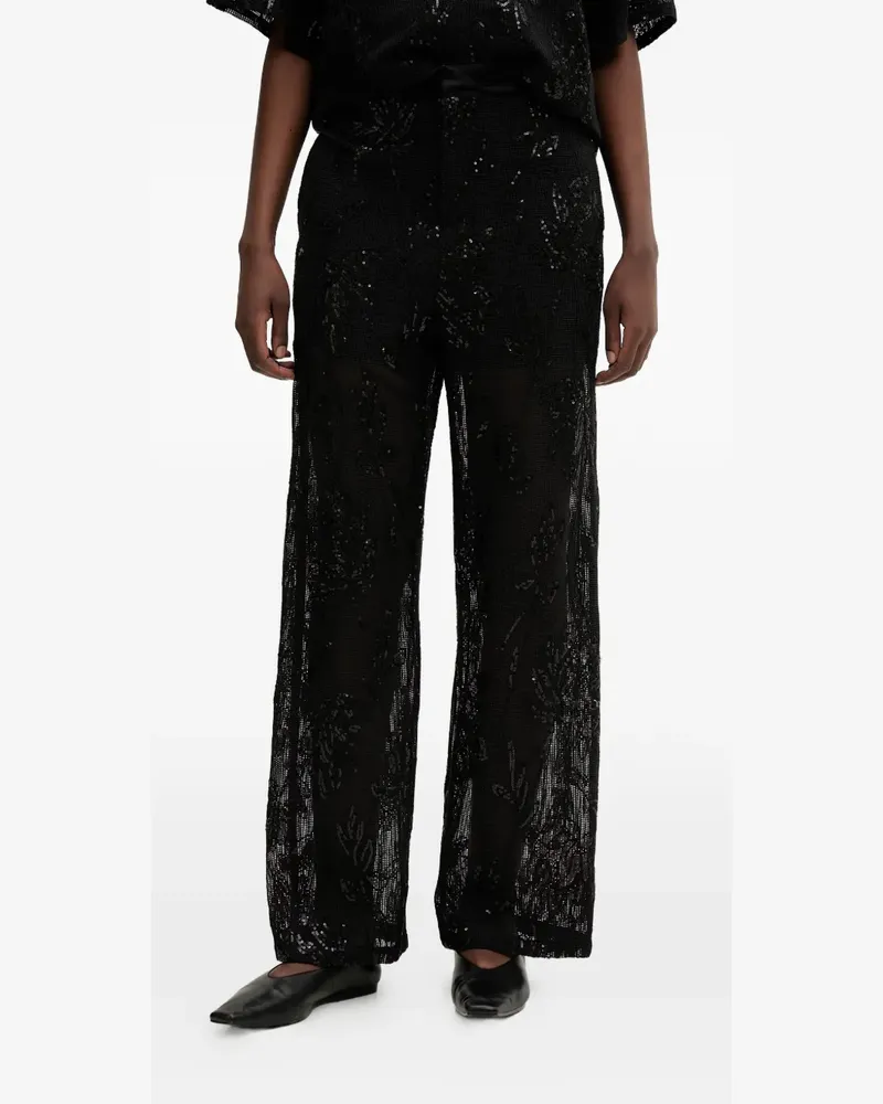 Isabelle Blanche sequin-embellished floral-embroidered trousers - Schwarz Schwarz
