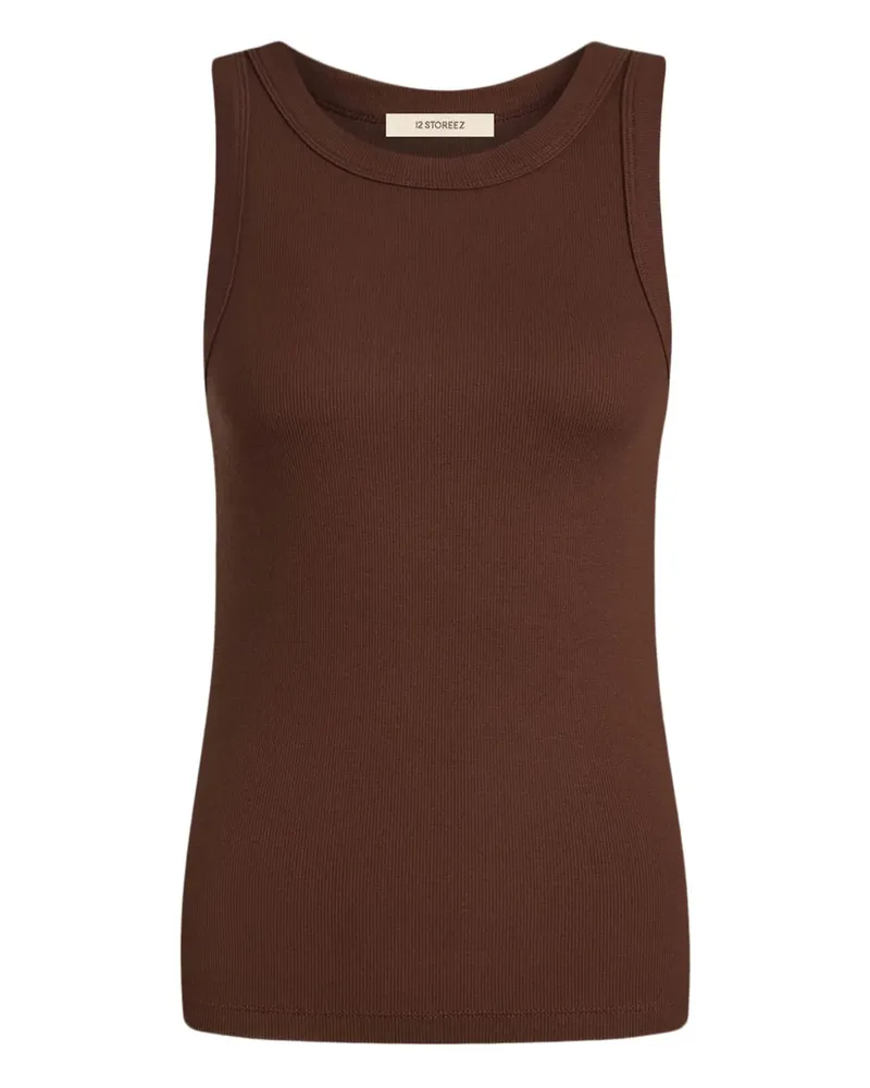 12 STOREEZ Geripptes Trägershirt - Braun Braun
