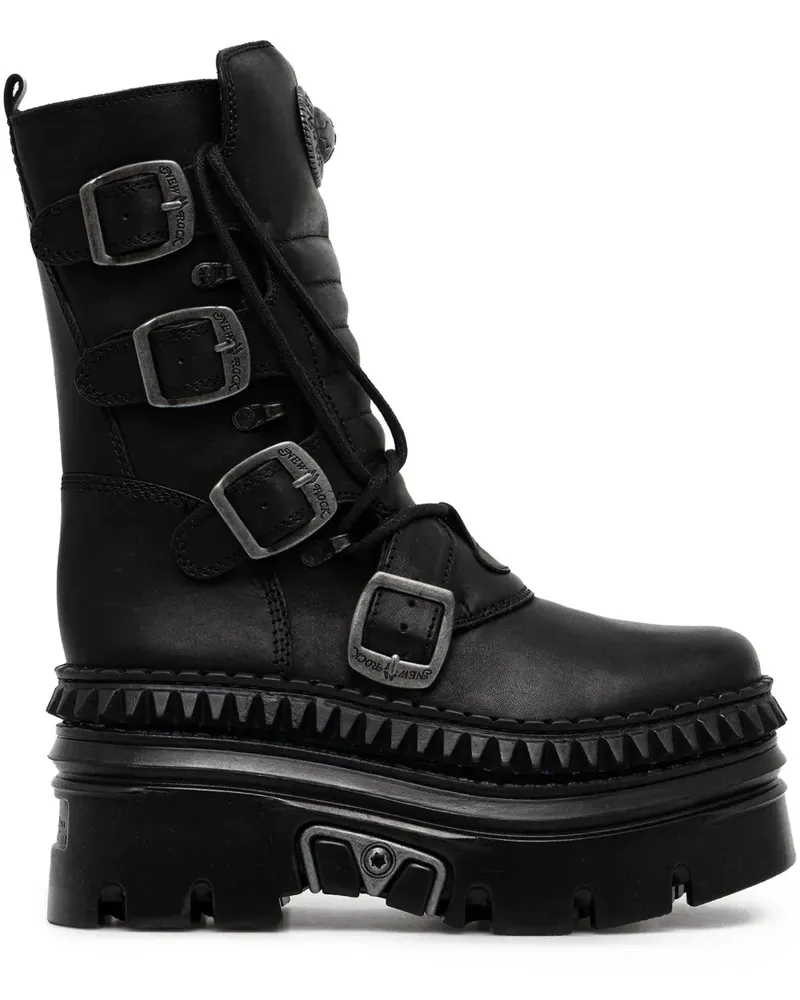 New Rock Plateau-Stiefel mit Schnalle - Schwarz Schwarz