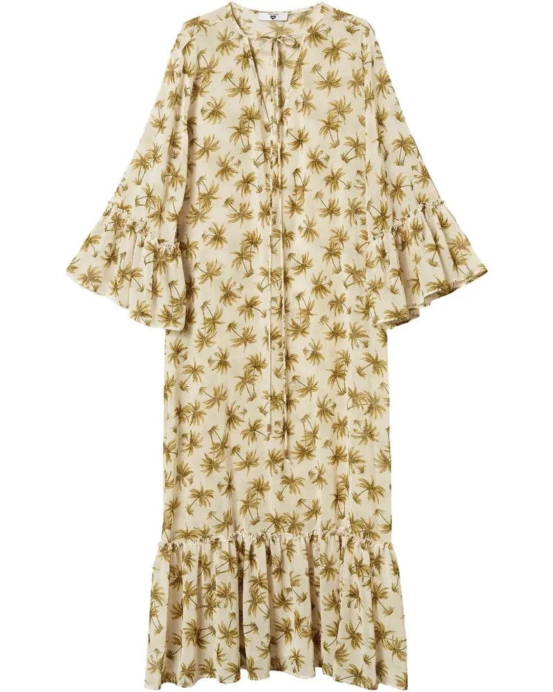 Twin-Set Georgette-Kleid mit Palmen-Print - Gelb Gelb