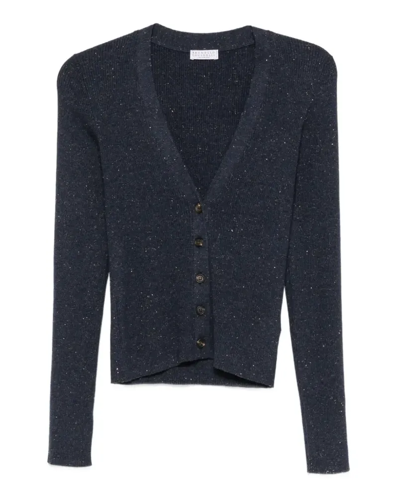 Brunello Cucinelli ribbed-knit sequin-embellished cardigan - Blau Blau