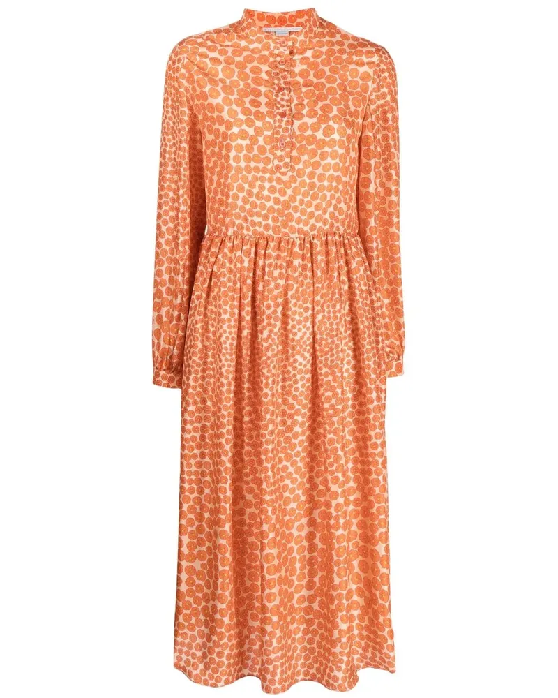 Stella McCartney Midi-Seidenkleid mit Blumen-Print - Orange Orange
