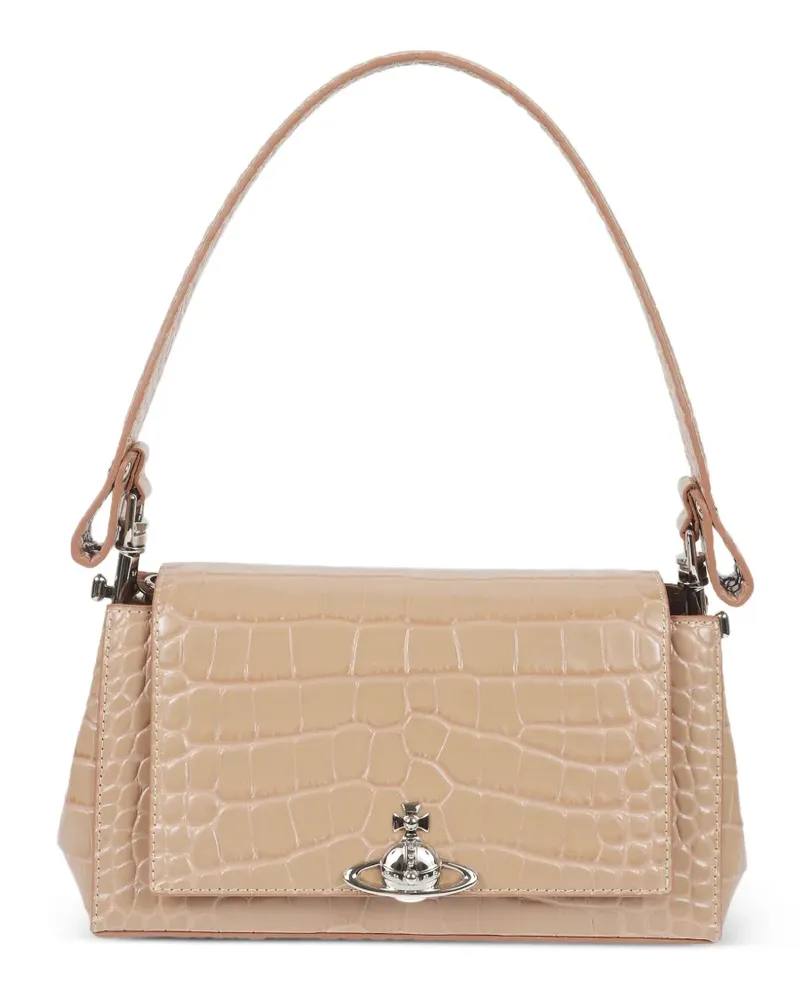 Vivienne Westwood Orb plaque croc-effect shoulder bag - Nude Nude