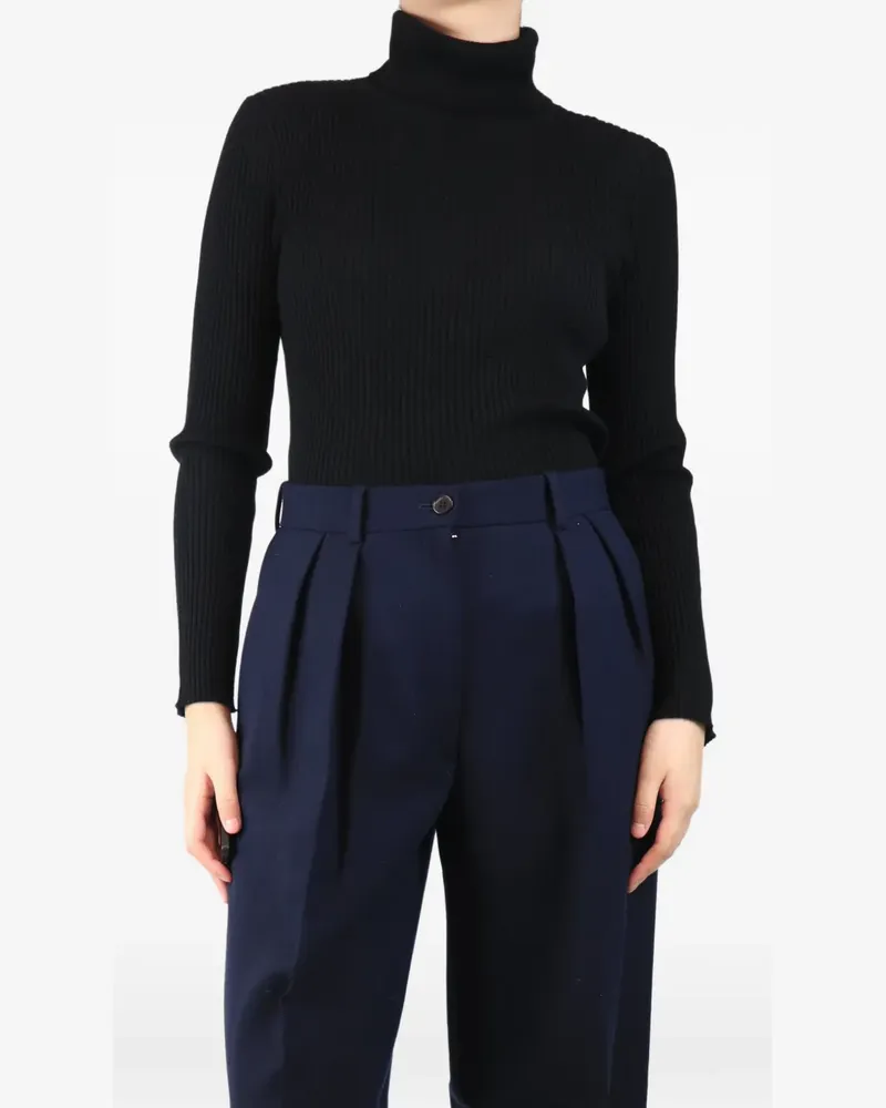 Paule Ka Geripptes Langarmshirt mit Rollkragen - Schwarz Schwarz