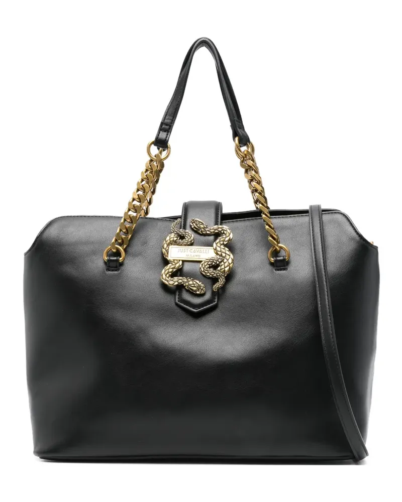 Just Cavalli Tote Bag mit Schlangen-Schnalle - Schwarz Schwarz