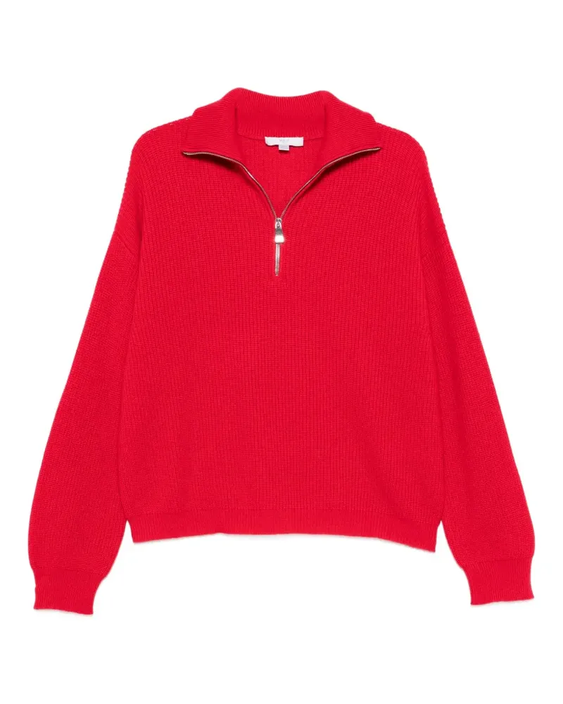 Malo Gerippter Pullover mit Reißverschluss - Rot Rot