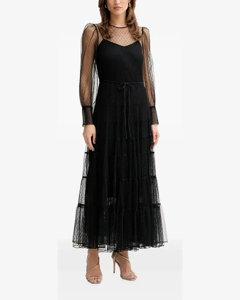 Twin-Set lace-trim polka-dot maxi dress - Schwarz Schwarz