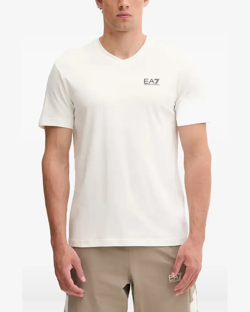 EA7 logo-print V-neck T-shirt - Nude Nude