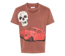T-Shirt mit Totenkopf-Print - Braun
