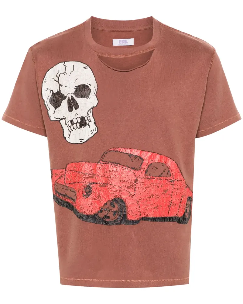 ERL T-Shirt mit Totenkopf-Print - Braun Braun