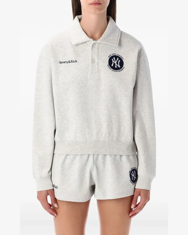 SPORTY & RICH Fleece-Poloshirt mit Yankees-Logo - Grau Grau