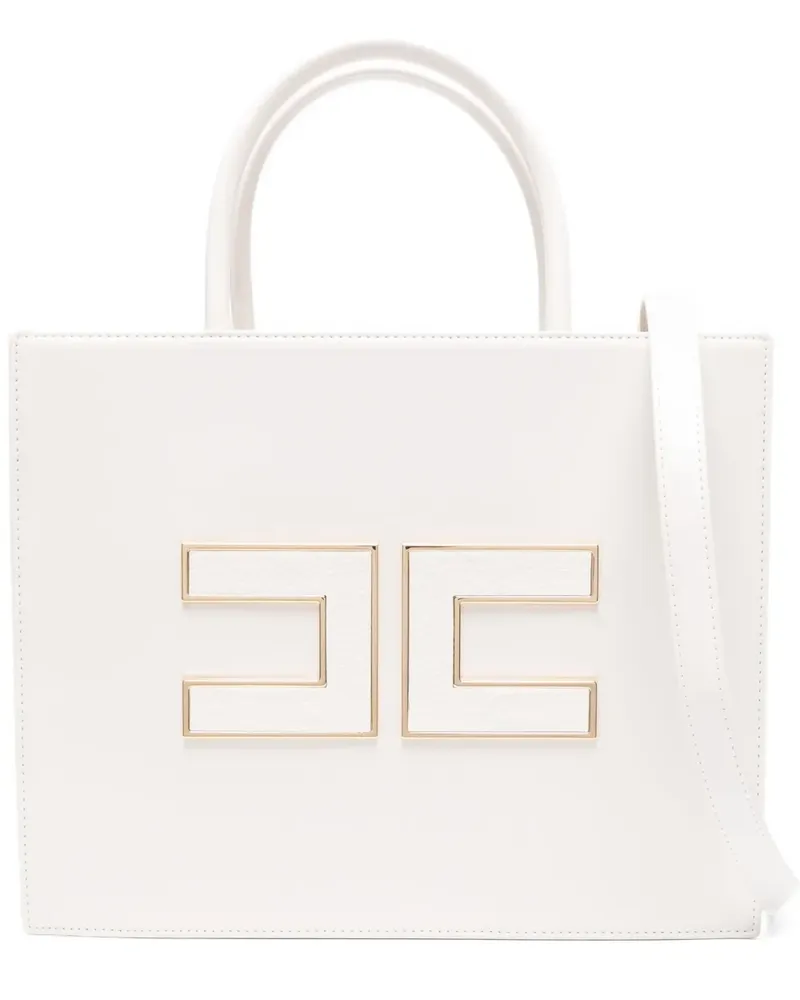 Elisabetta Franchi Shopper mit Logo-Schild - Weiß Weiß