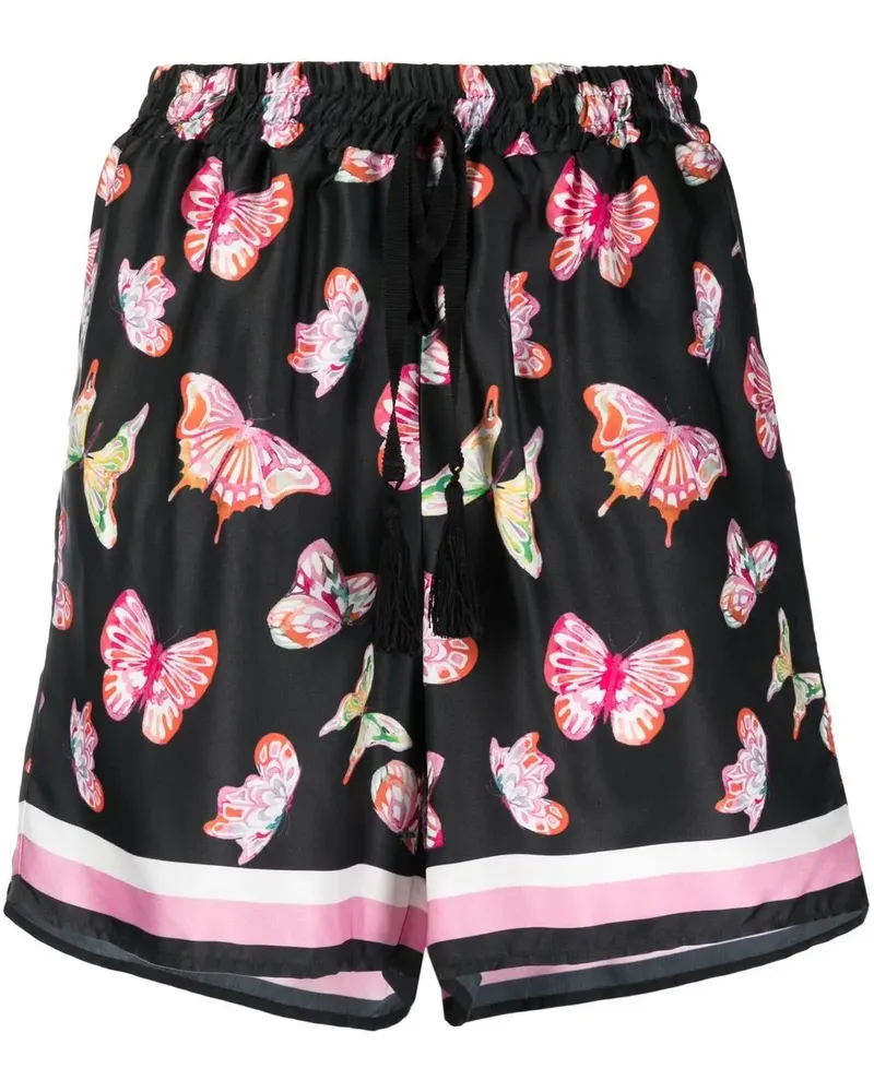 Ermanno Scervino Seidenshorts mit Schmetterling-Print - Schwarz Schwarz