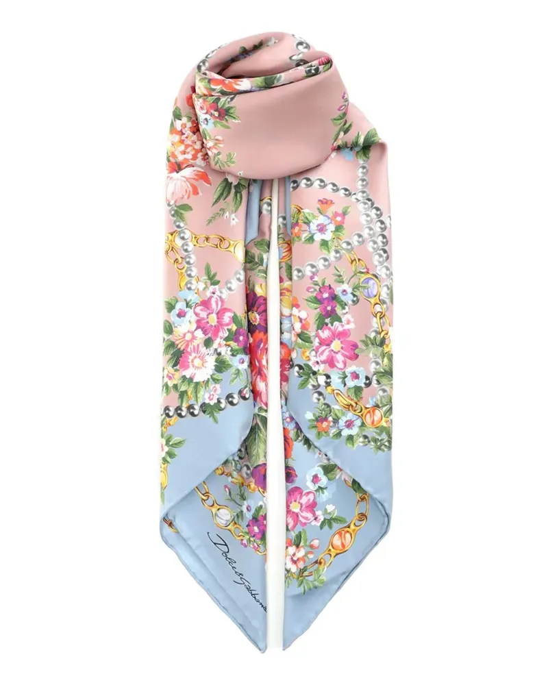 Dolce & Gabbana floral-print silk-twill scarf - Blau Blau