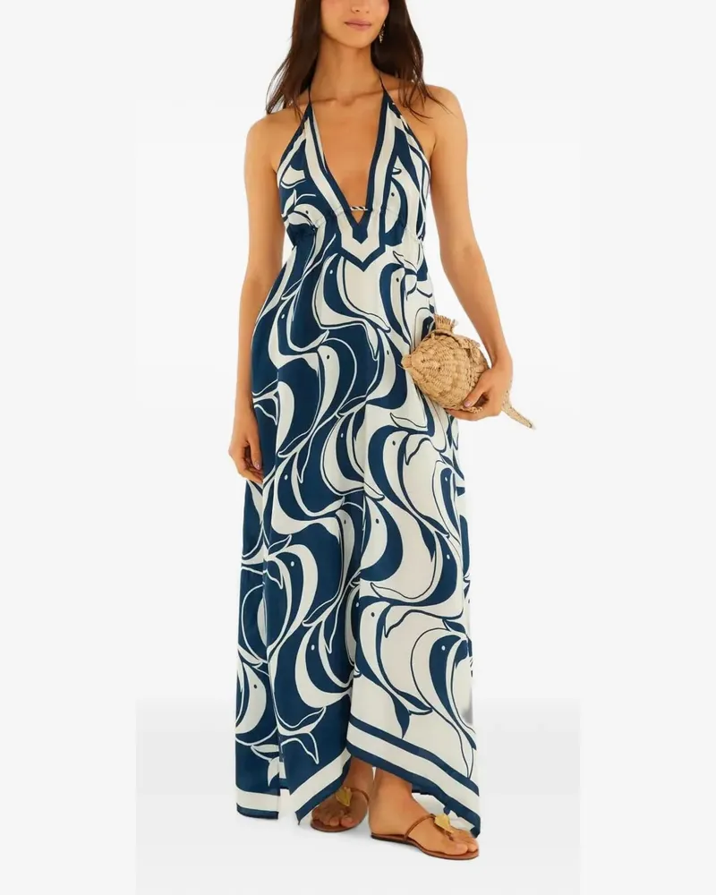 FARM Rio Neckholder-Maxikleid mit Fisch-Print - Blau Blau