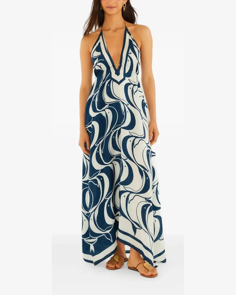 FARM Rio fish-print halterneck maxi dress - Blau Blau