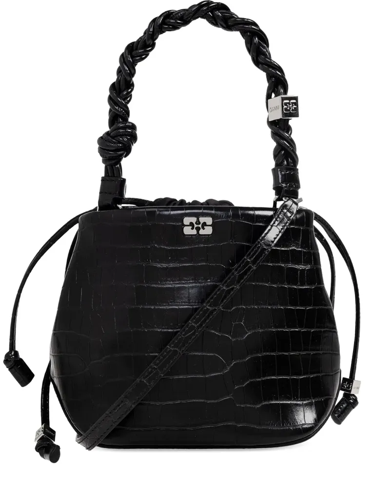 Ganni crocodile-embossed leather tote bag - Schwarz Schwarz