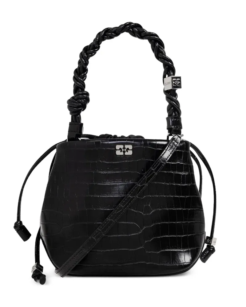 Ganni Handtasche mit Kroko-Effekt - Schwarz Schwarz