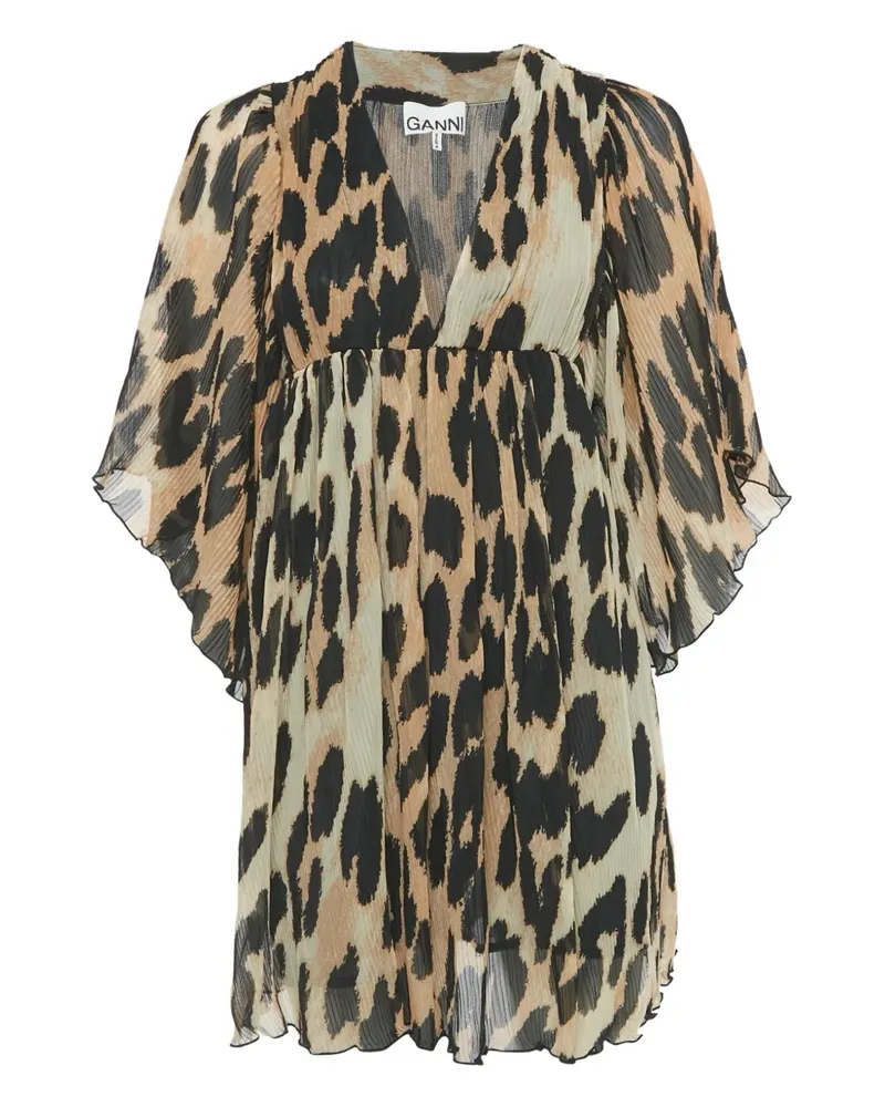 Ganni Plissé leopard-print mini dress - Braun Braun
