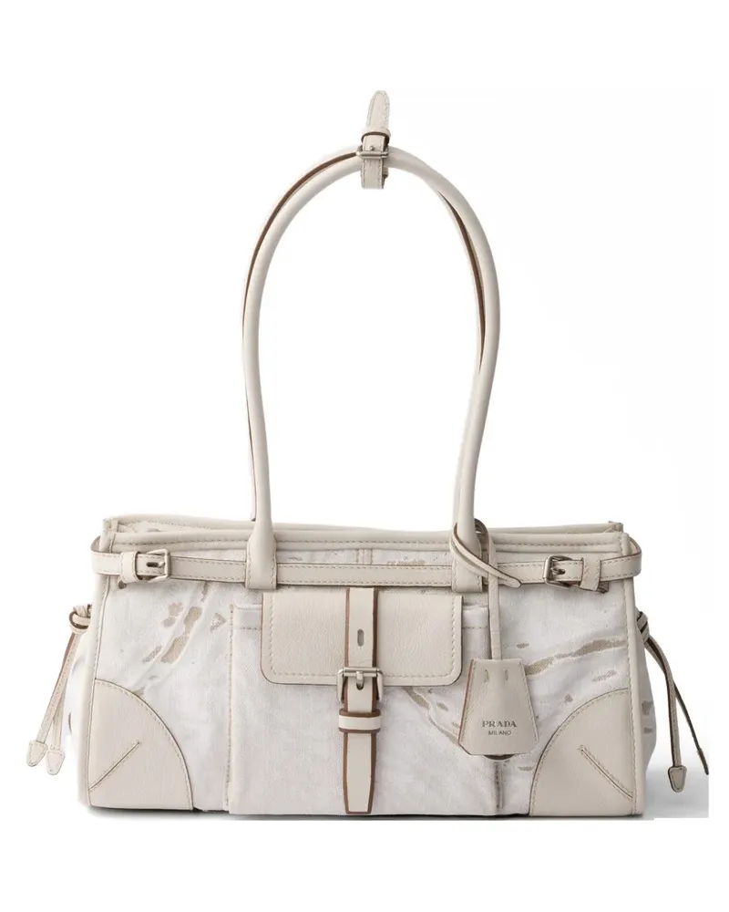 Prada Mittelgroße  Bonnie Handtasche aus Leinen und Leder mit Print - Nude Nude