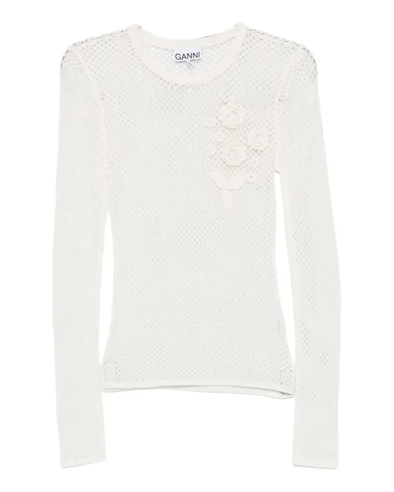 Ganni mesh pointelle long-sleeve T-shirt - Weiß Weiß