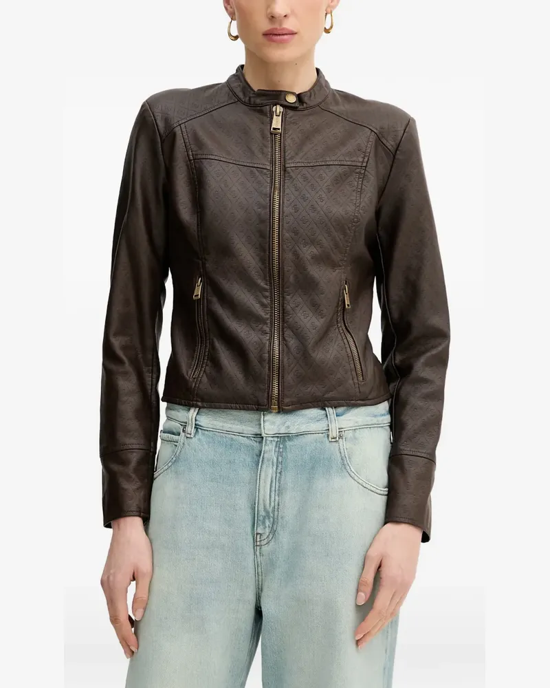 Guess Stehkragen-Jacke mit Monogramm-Prägung - Braun Braun