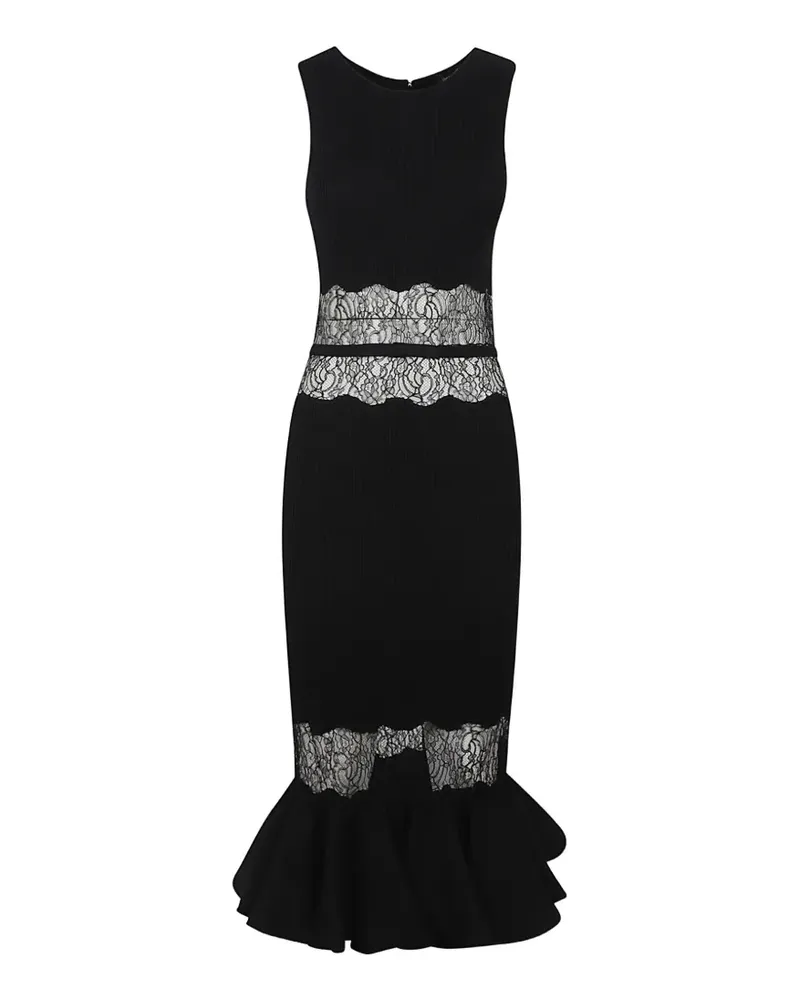 Giambattista Valli lace-panelled ruffled midi dress - Schwarz Schwarz