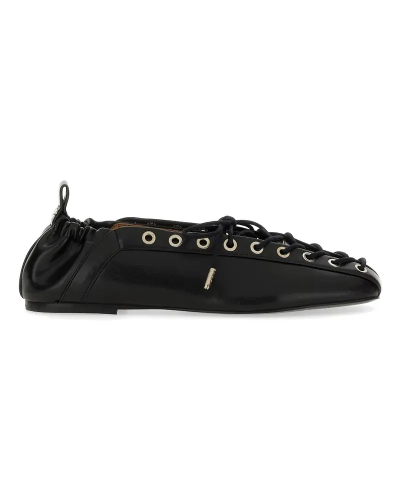 Ganni eyelet-embellished lace-up ballet flats - Schwarz Schwarz