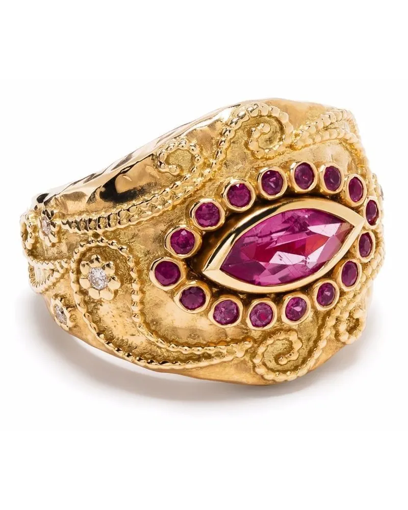 Aurélie Bidermann 18kt Cashmere Gelbgoldring mit Rubellit, Rubin und Diamanten Gold