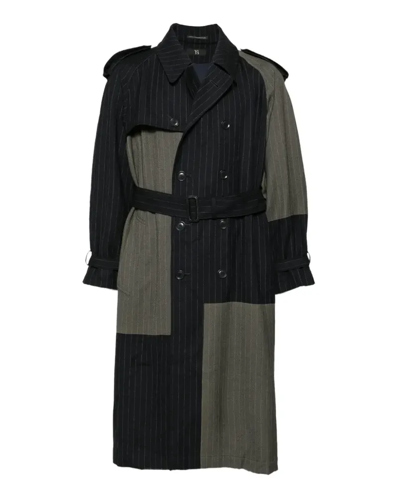 Yohji Yamamoto pinstripe-pattern single-breasted trench coat - Schwarz Schwarz