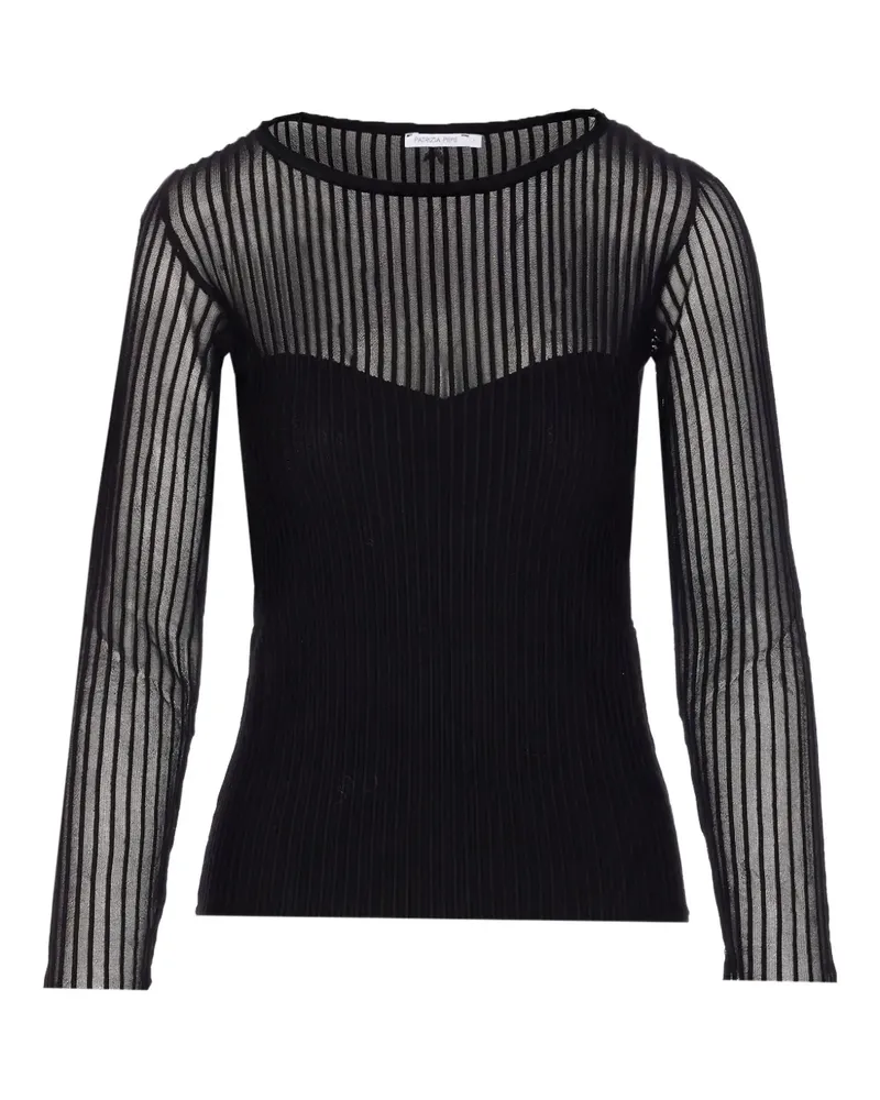 Patrizia Pepe Geripptes T-Shirt mit transparentem Einsatz - Schwarz Schwarz
