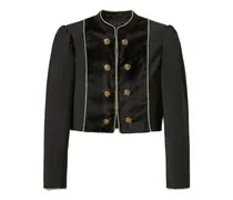 Puffärmel-Jacke mit Samtbesatz - Schwarz