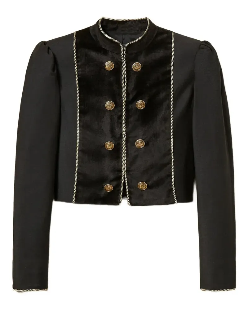 Twin-Set Puffärmel-Jacke mit Samtbesatz - Schwarz Schwarz