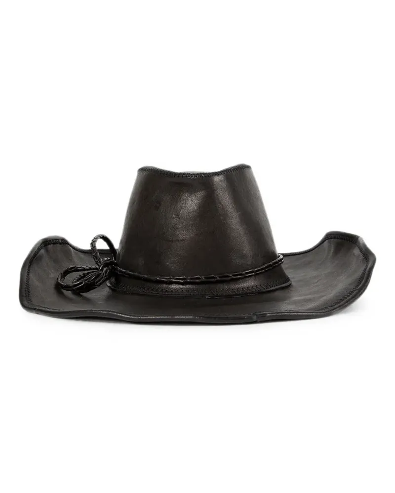 Ann Demeulemeester Hut aus gekörntem Leder mit Flechtbesatz - Schwarz Schwarz