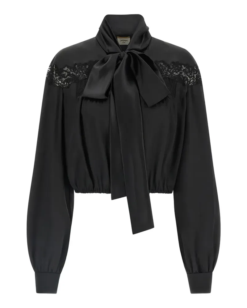 Saint Laurent lace lavallière silk blouse - Schwarz Schwarz