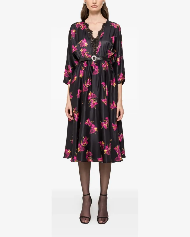 NISSA Midikleid mit Blumenprint - Schwarz Schwarz