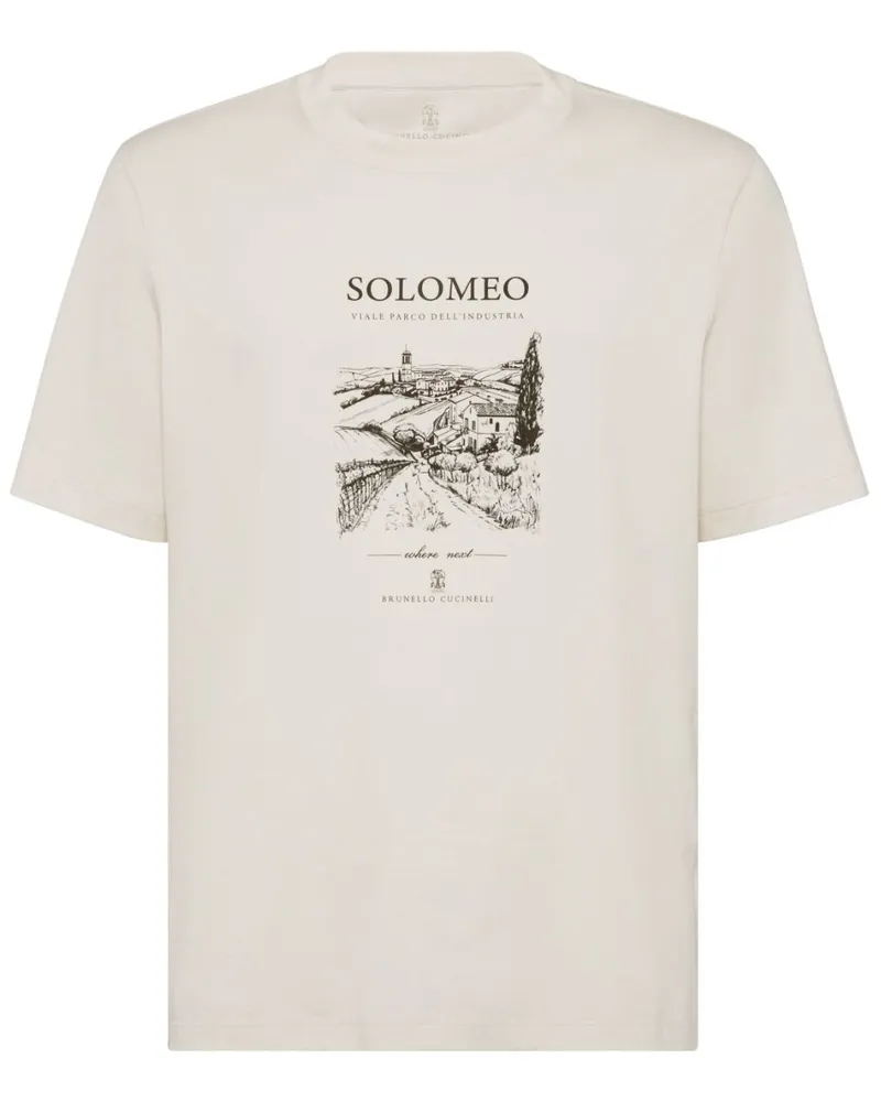 Brunello Cucinelli T-Shirt mit grafischem Solomeo-Print - Weiß Weiß