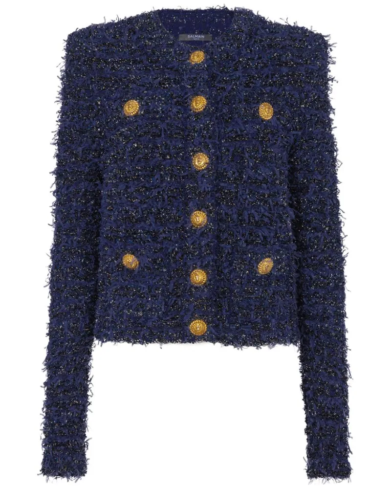Balmain Tweed-Jacke mit Knöpfen - Blau Blau