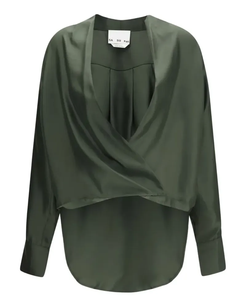 Sa Su Phi Drapierte Seidenbluse - Grün Grün